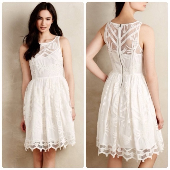 Anthropologie Pineapple Embroidered Mesh Dress White Ivory Sleeveless Boho sz 2 - Picture 1 of 5